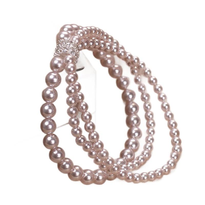 Handmade Baroque Pearl Layered Bracelet Women Minimalist Luxury Multi-Strand Crystal Beaded Wristband