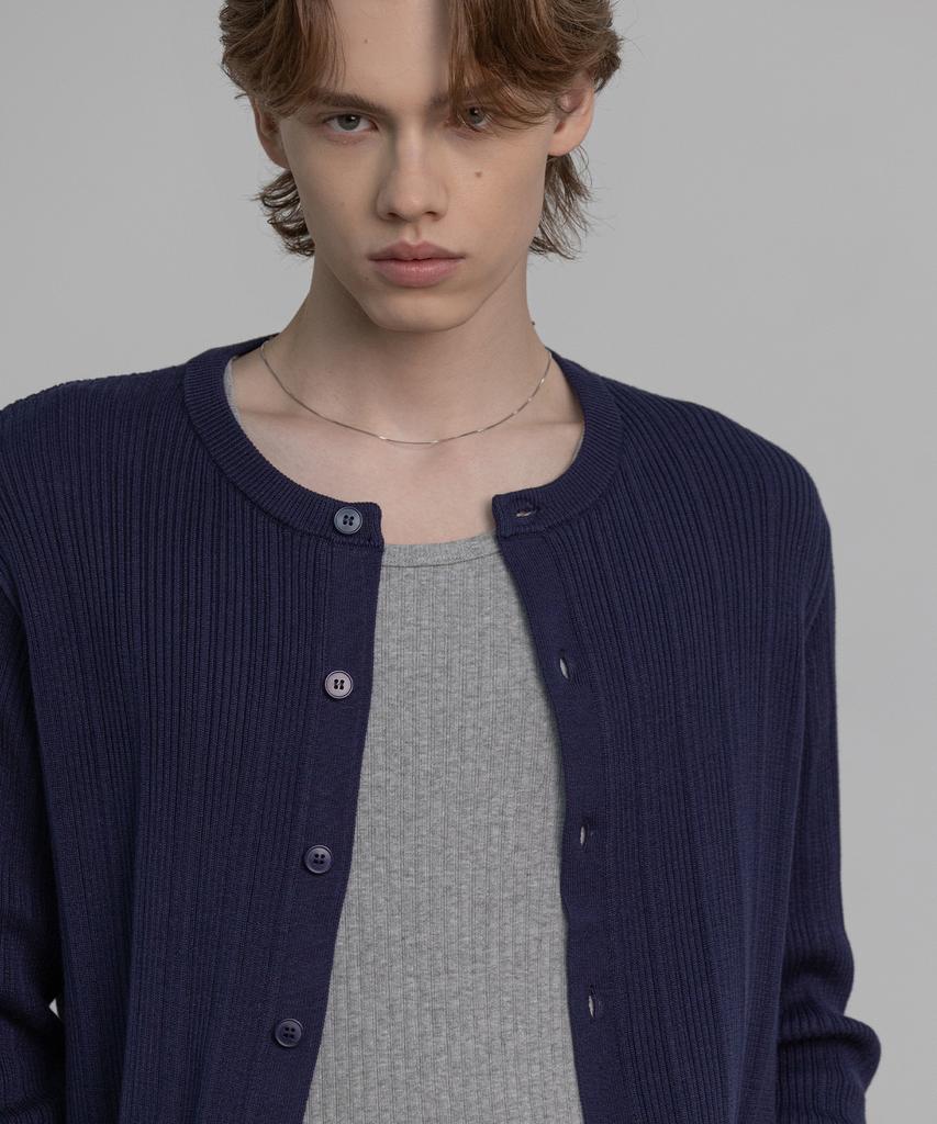 DECOROSO Mix Ribbed Round Cardigan [Navy]