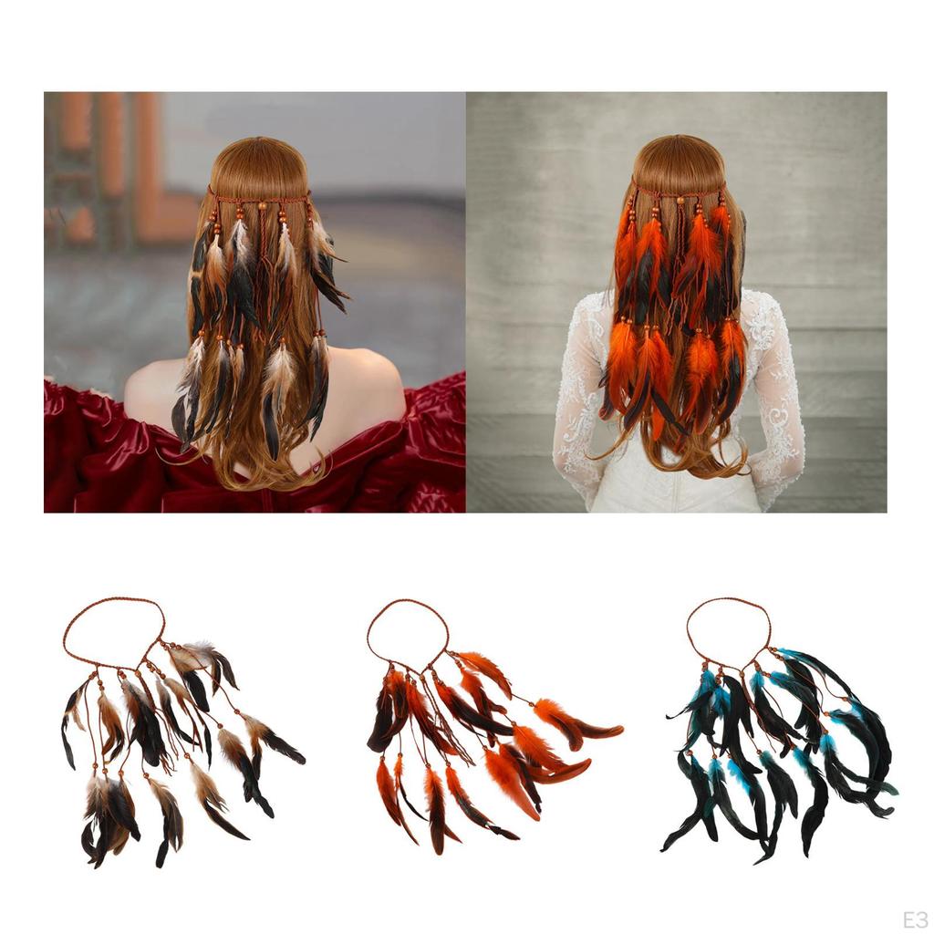 Бохо Повязка на голову с искусственными перьями Аксессуары для волос Индийский головной убор для маскарадного костюма