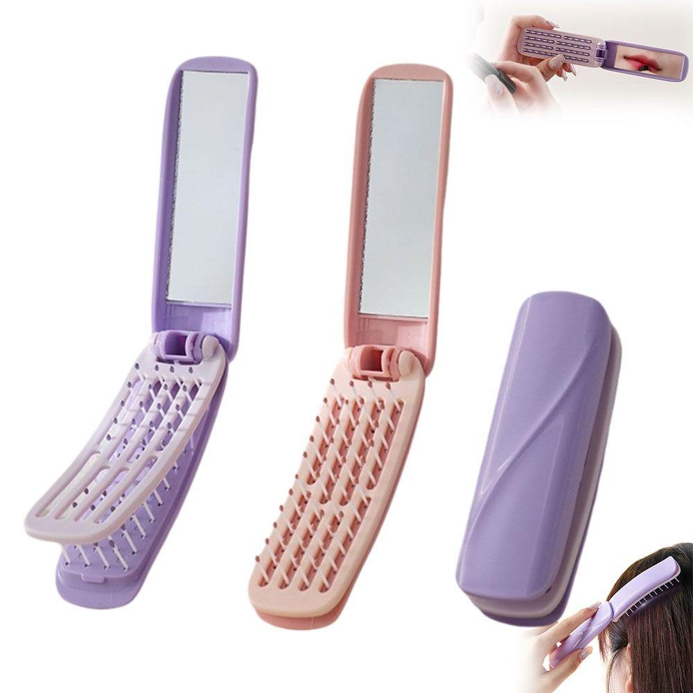С зеркалом, складное карманное зеркало, расческа, самоочищающаяся мини-массажная щетка для волос для всех