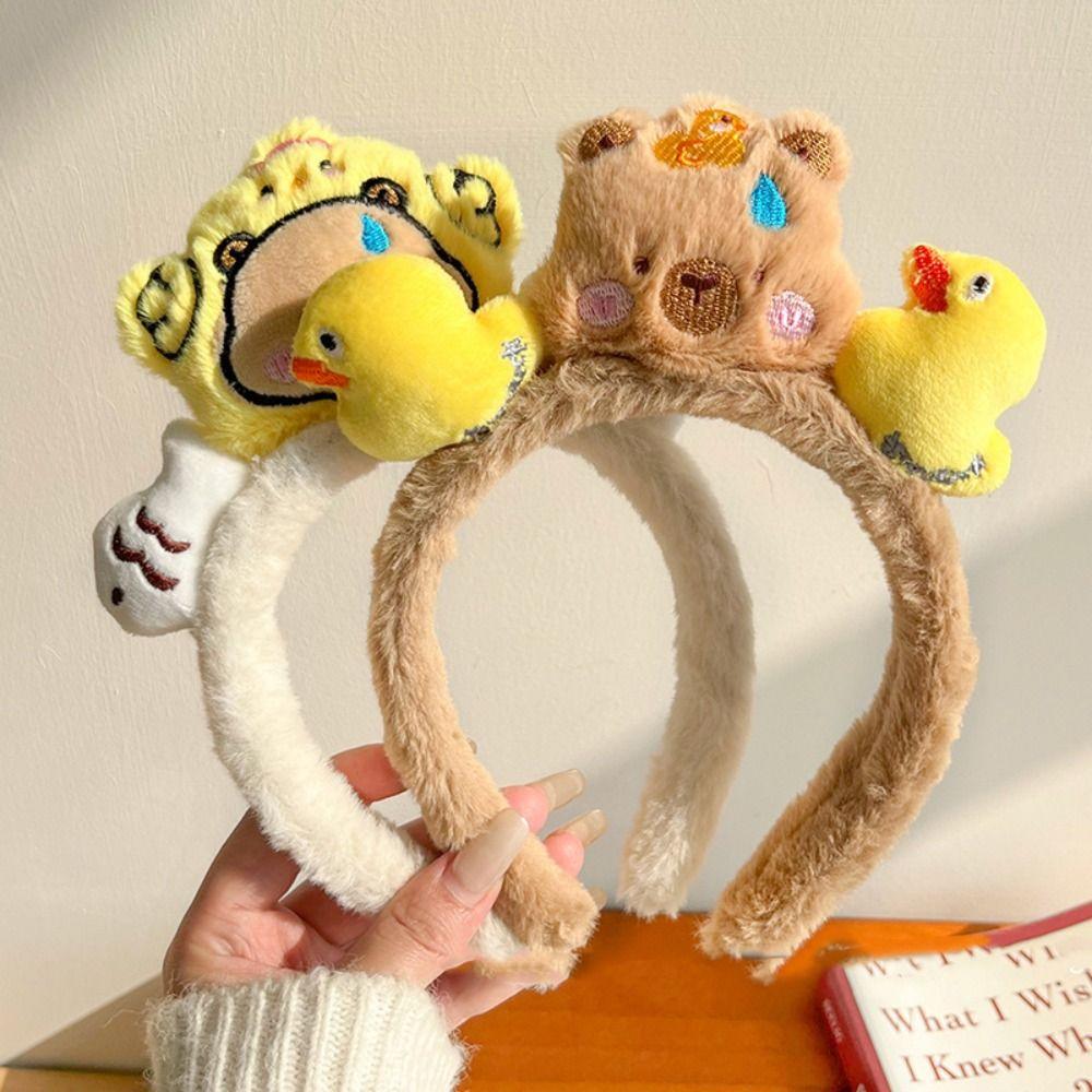 Duck Animal Fluffy Hair Hoop Non-slip Cartoon Hairbands Headpiece Face Washing Hair Hoop  Daily