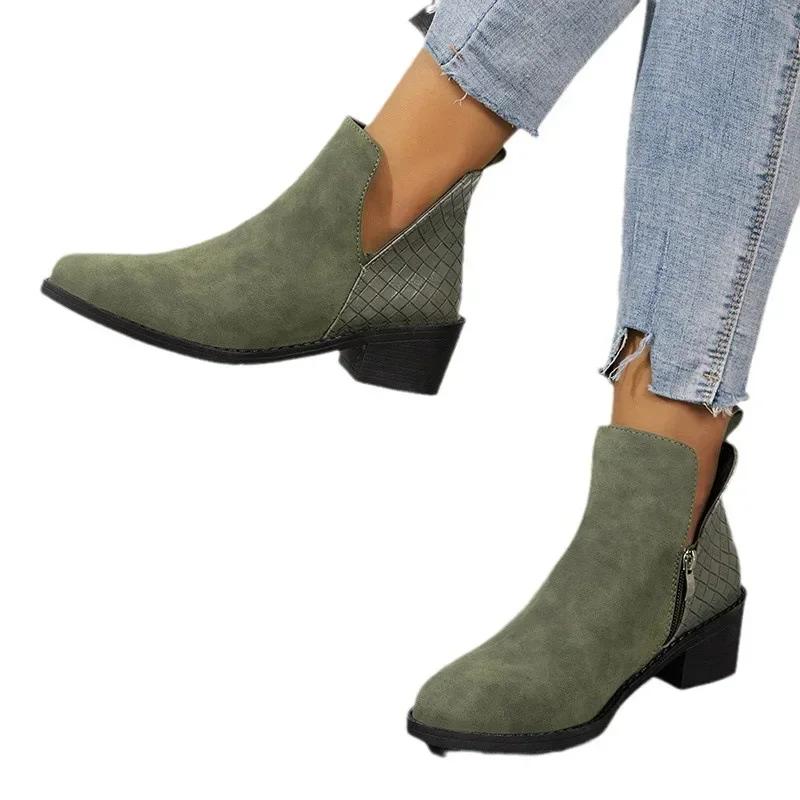 Женские ботильоны, новинка 2025 года, замшевые ботинки челси, женские модные ботинки на платформе, с боковой молнией, на каблуке, ботильоны, Botas De Mujer