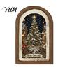 Glowing Christmas House Pictures Vintage Arched Wooden Wall Art, Double Layer Wood Framed Sign, Farmhouse Tree Decorations Xmas Print Hanging
