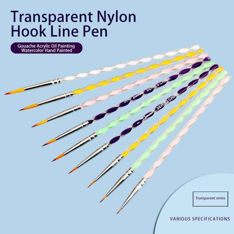 JOWOART Very Fine Tip Art Paint Brush Nylon Hair 9 Piece Watercolor Transparent Color Rod Hook Line Stroke Pen Drawing Supply