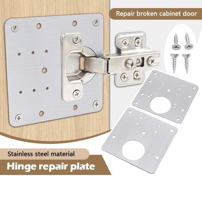 1 Set Stainless Steel Cabinet Door Hinges with Repair Plates and Screws