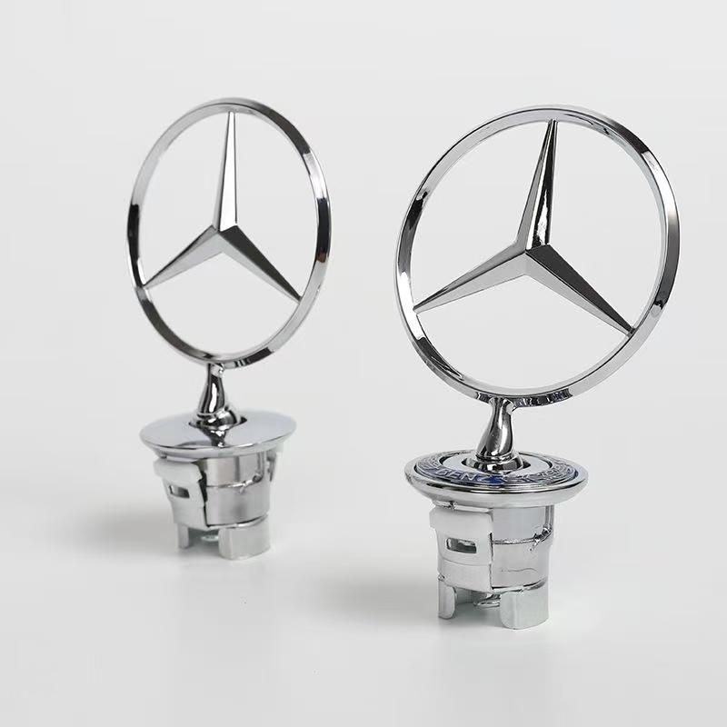 AABGS1 1pcs 44mm For Mercedes Benz W203 W204 W205 W206 W212 W213 W222 W223 Car Logo Front Hood Emblem 3D Metal Blue Chrome Star Bonnet