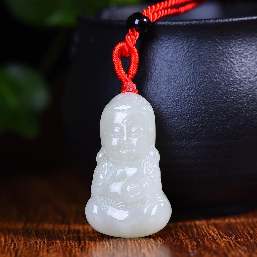 Natural Hotan Jade Little Buddha Male Pendant Women's Necklace Birthday Gift for Girlfriend and Wife with Certificate