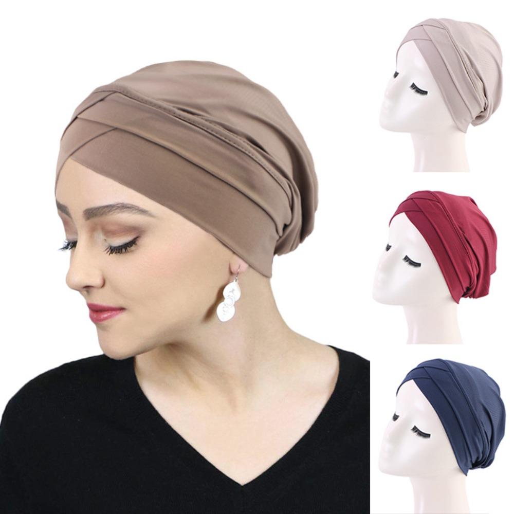 Bonnet Cap Cross Stretch Headband Hat Bandana Bottoming Hat New Stretch Headscarf Women