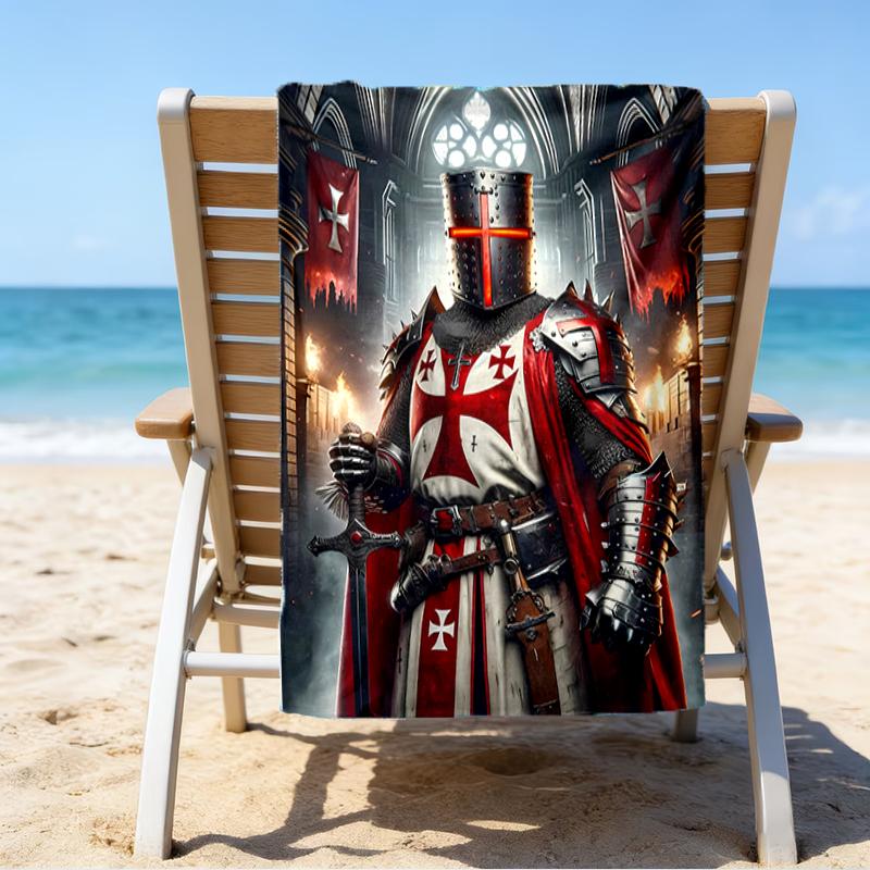 proof beach towel with a Knights Templar pattern - soft,absorbent,quick-drying,machine washable - perfect for swimming,camping,bathing