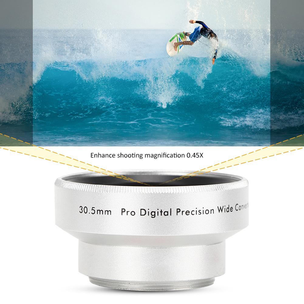 Optical Glass Silver 0.45X Camera Wide Angle Magnification Additional Lens for 30.5mm Camera Lenses
