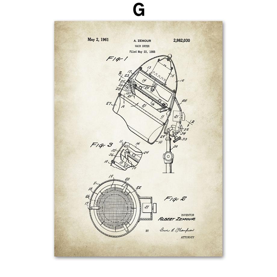 Парикмахерская патентный рисунок Парикмахерская Парикмахерская скандинавский постер настенный художественный принт холст живопись Декор фотографии для гостиной