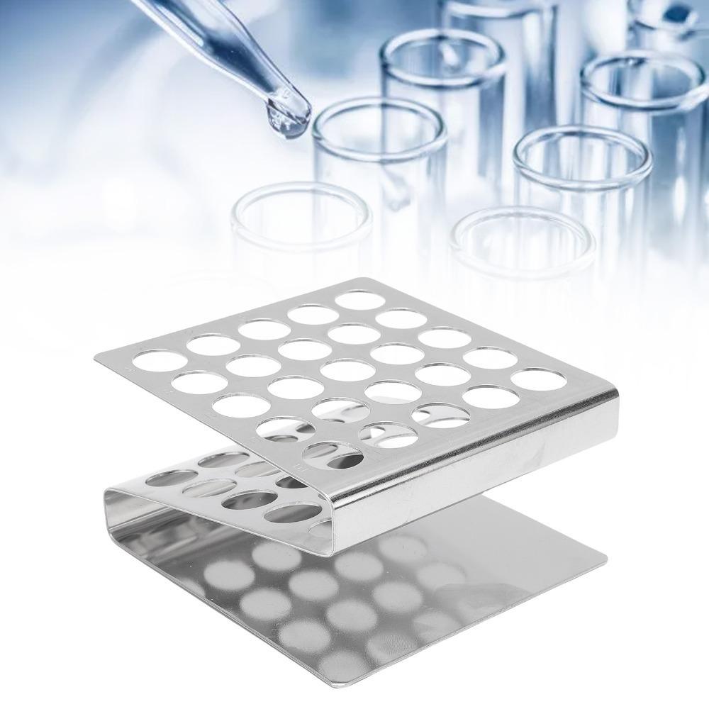 25 Holes 15/17mm 25 Holes Stainless Steel Test Tube Rack Silver 25 Holes Tube Holder Sample Storage