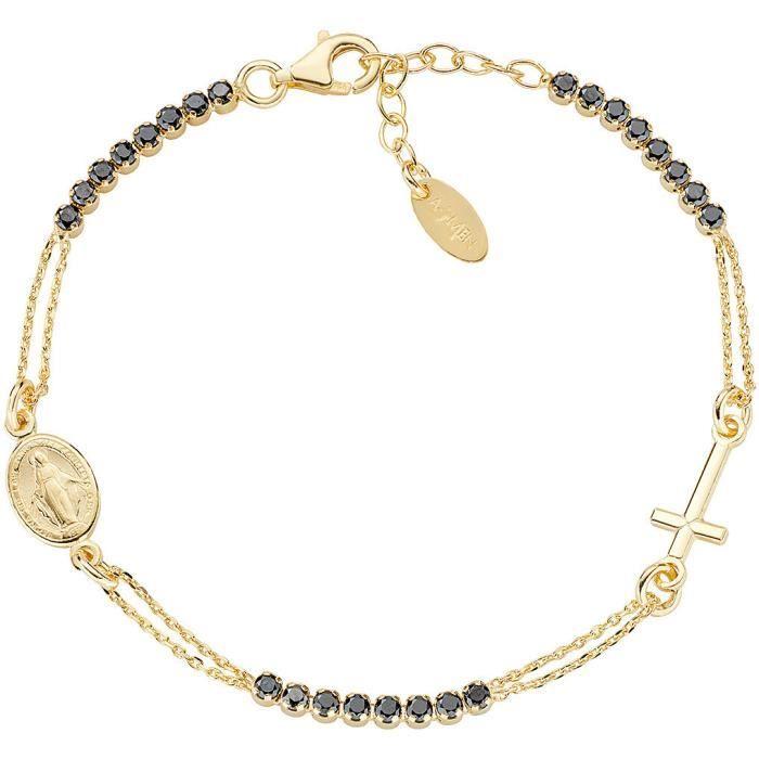 Bracelet - AMEN - Croci - Argent 925 plaqué or - Zircons noirs - Longueur 16 + 3 cm
