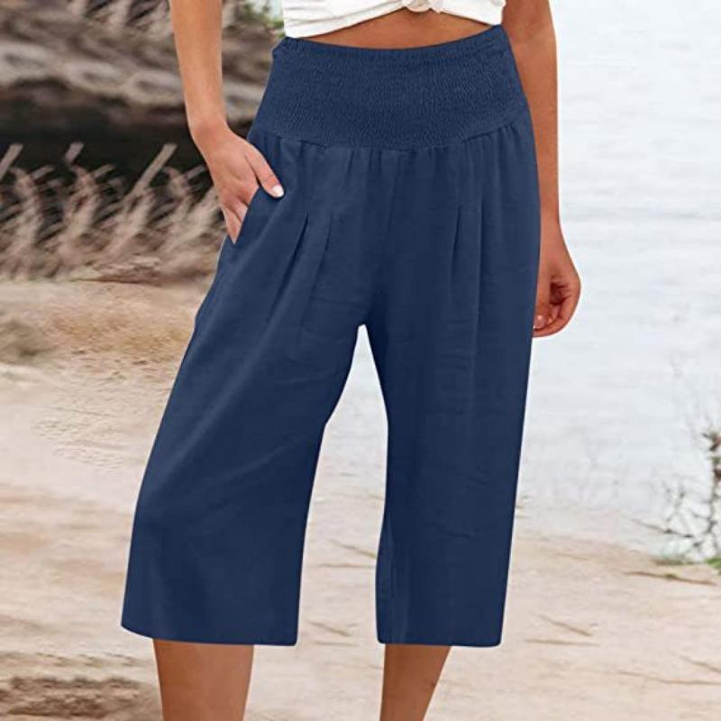 Women's Casual Loose Wide Leg Seven-tenths Pants for Summer Fashion Comfortable Breathable High Waist