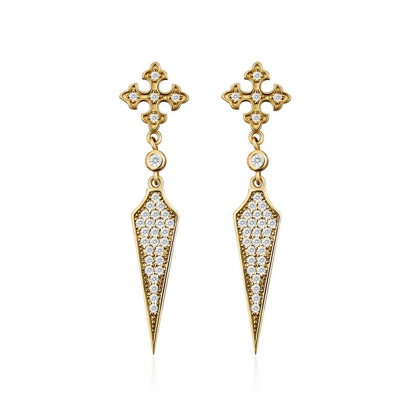 Серьги-гвоздики из золота и серебра для женщин, винтажные, с фианитами и цирконами, необычные, длинные, серьги-подвески, ювелирные изделия, серьги для девочек, оптовая продажа