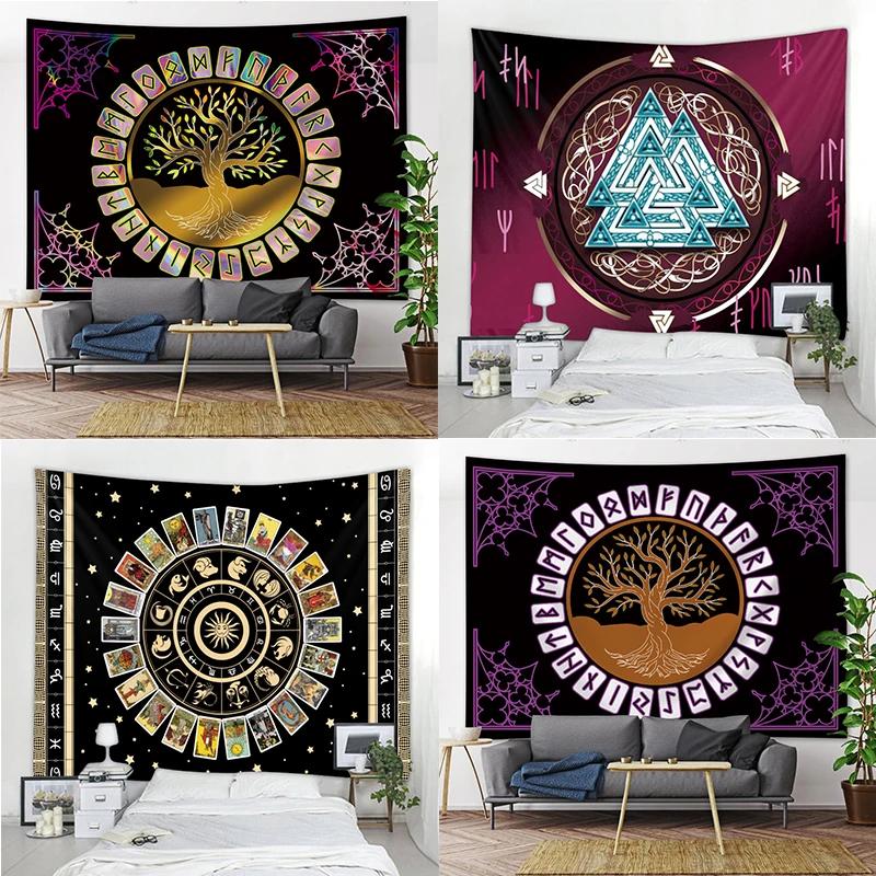 Viking Mysterious Symbols Tarot Home Tapestry Psychedelic Scene Wall Hanging Room Yoga Mat Sheets