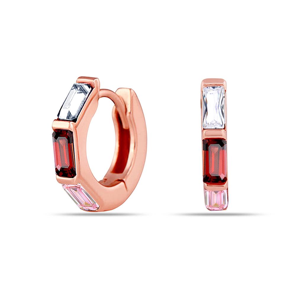 925 Sterling Silver Jewelry Small Rose Gold-Plated Zirconia Rainbow Tiny Huggie Hoop Earrings for Women Teen