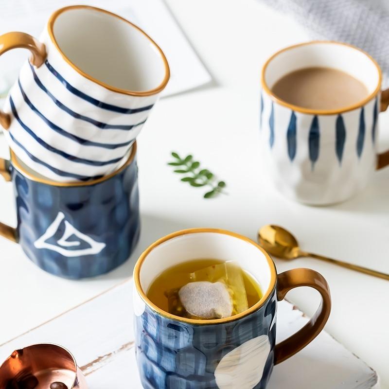 Coffee Mugs Ocean Wind Hand Kneading Ceramic Milk Cup Blue & White Eco Friendly Mugs Coffee Cups Tumbler Cup Kawaii Mug Cute Cup