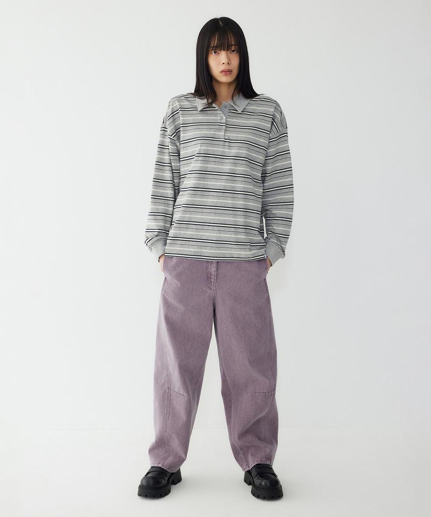 STUDIO TOMBOY Striped Cotton Polo Shirt_Melange Gray 9176122977
