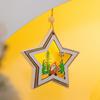 Wooden Christmas Decor with LED Light 3D Carved Hanging Wood Star/Village House/Bell/Gift Box Ornament for Xmas Tree Decor