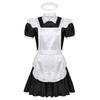 Men Sissy Maid Cosplay Outfit Puff Sleeve Front Button Down Dress with Apron and Headband