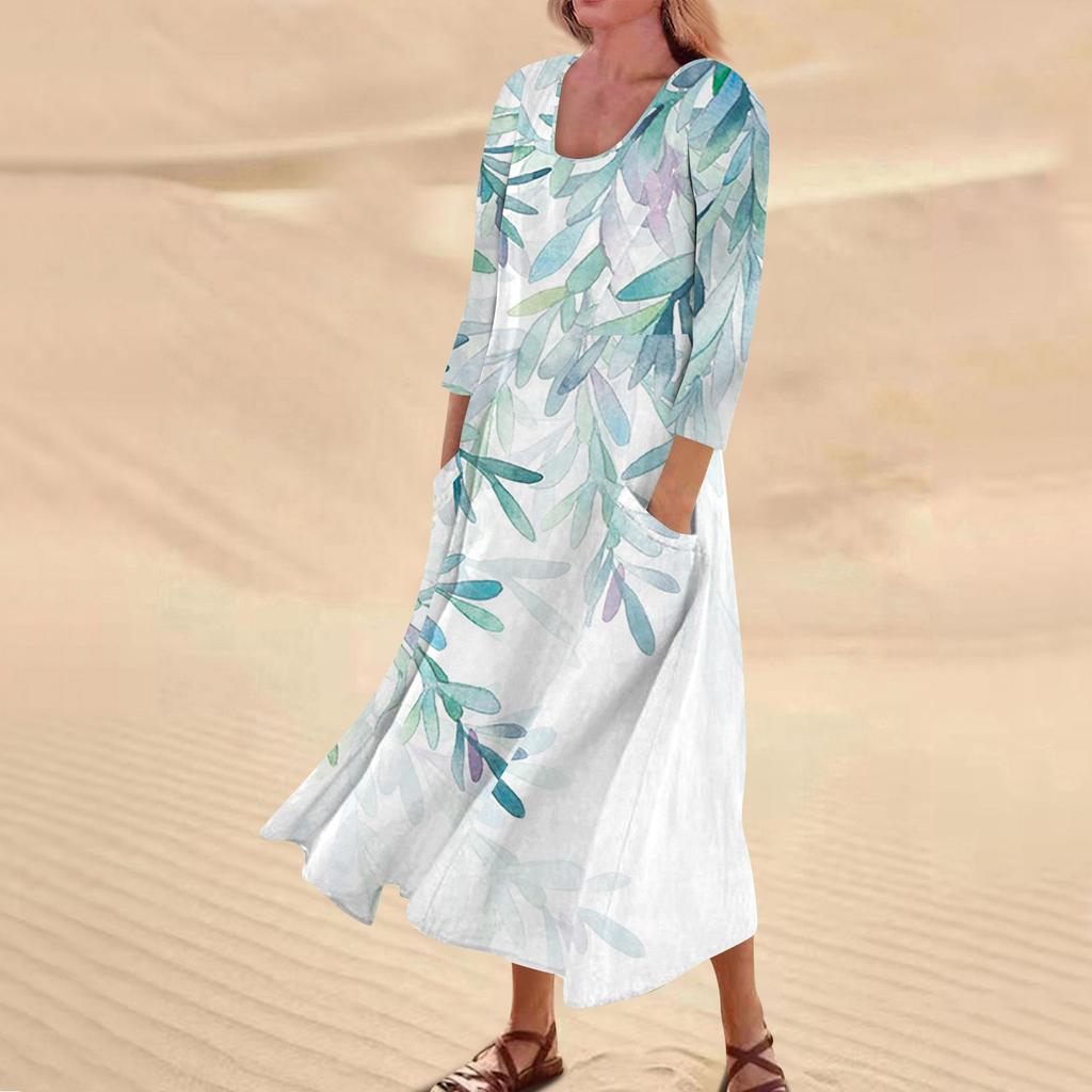 Женское повседневное модное удобное платье с карманами и рукавами 3/4 с принтом