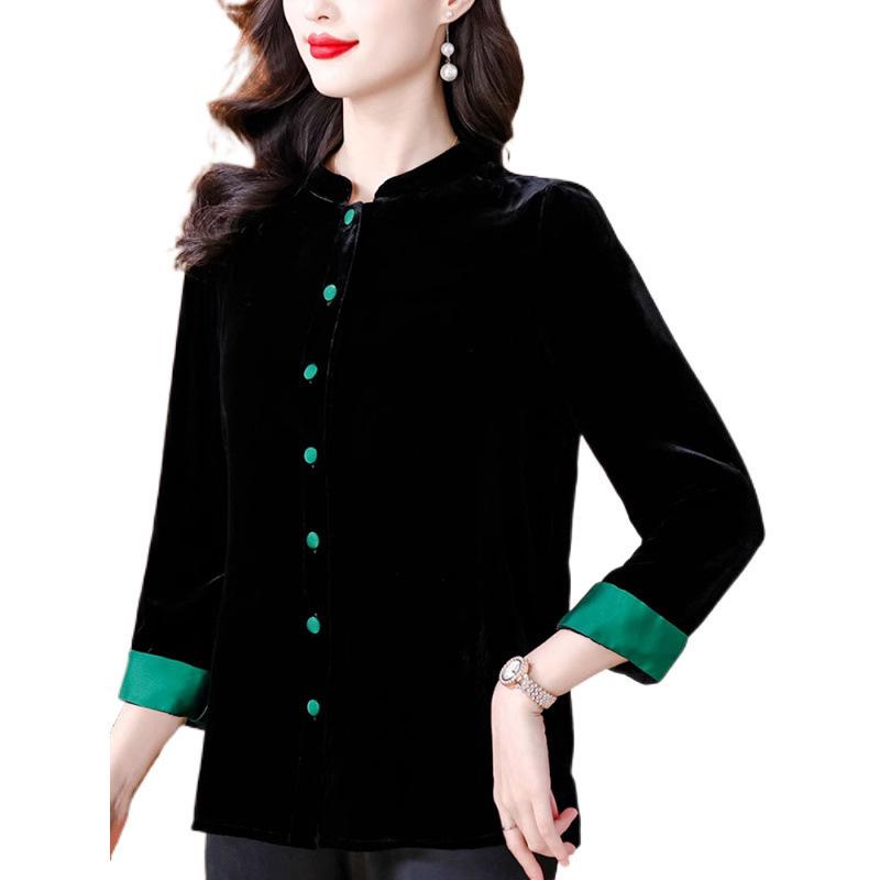 Женское черное бархатное пальто - Новый китайский стиль Весна/Осень Свободный кардиган