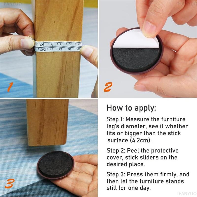 4/40PCS Feet Glider Sliding Pads Home Furniture Sliders Furniture Gliders PTFE Round Floor Mover Pads for Household Hardware