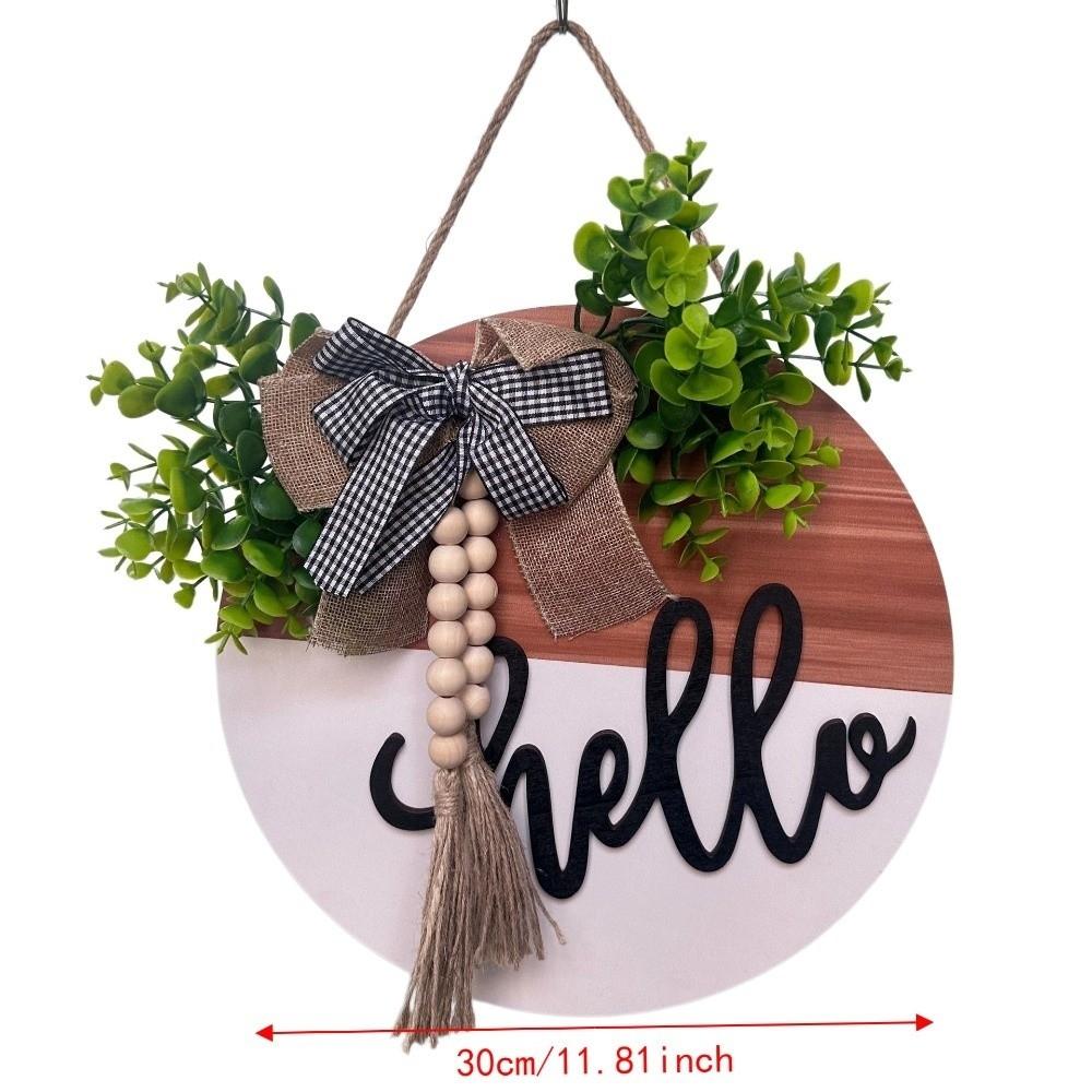 30cm 11.81in Wooden Welcome Sign Artificial Flower Plant Wall Art Hanging Decoration Front Door