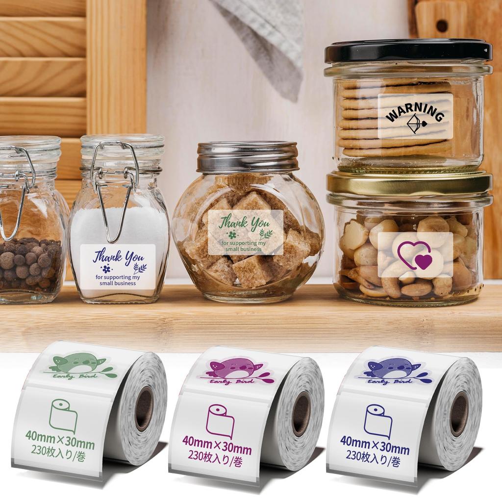 Совместимые оригинальные прозрачные наклейки Phomemo M110, термобумага в рулоне, розовый, зеленый, синий, с буквами, ценник, прямоугольный тип, 3 рулона по 230 термонаклеек