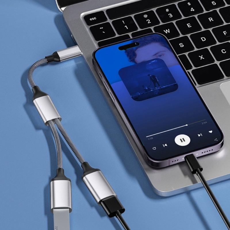 Многопортовое соединение USB C папа к 2 мамам Y-разветвитель, 480 Мбит/с синхронизация данных и зарядный кабель для ноутбуков,