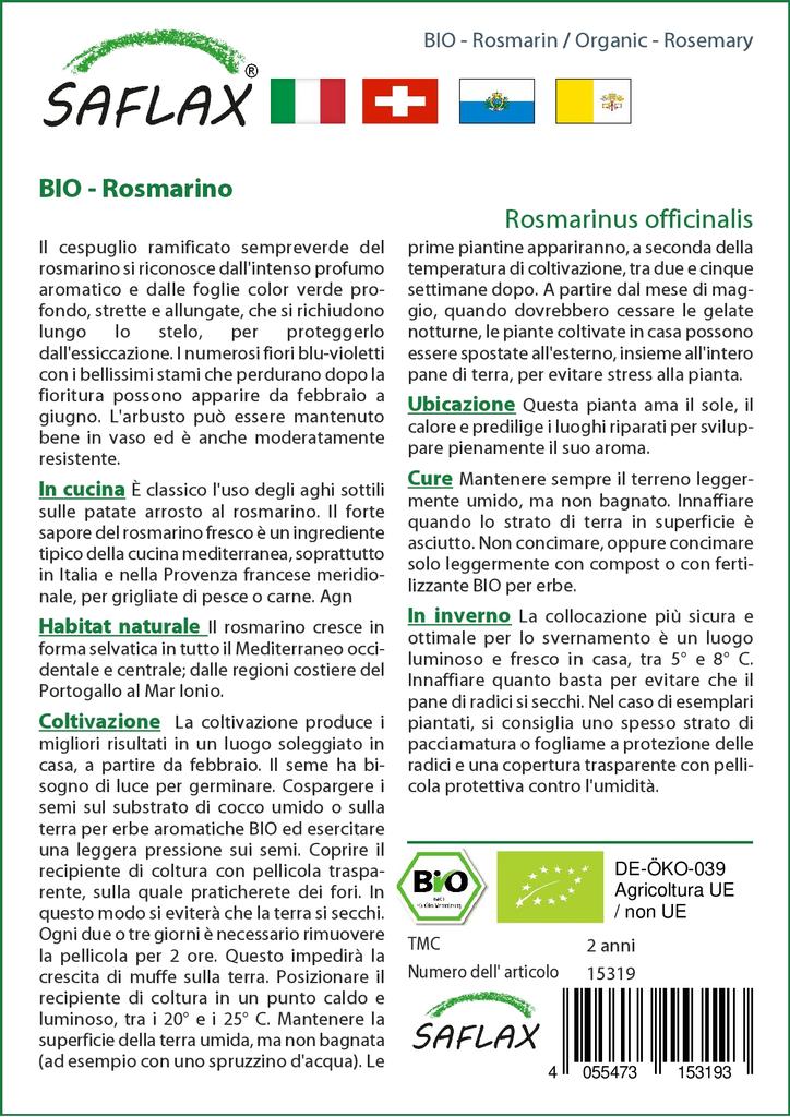 SAFLAX Garden in the Bag - Органический - Розмарин - 40 семян - С субстратом в удобном стоячем пакете - Rosmarinus officinalis