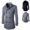 Men Autumn Winter Double Row Button Collar Woolen Coat Sweater Tops Blouse Mid-length Trench Coat