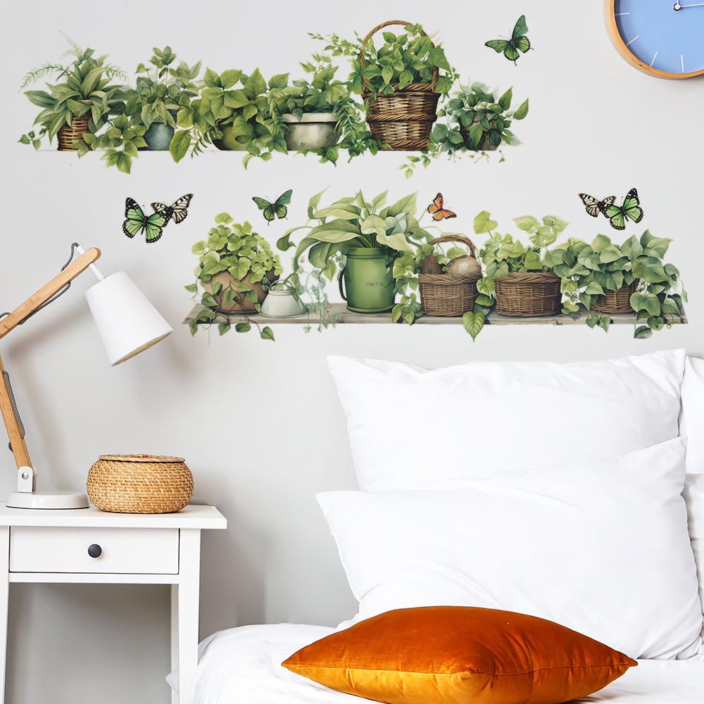 Fun-c11 окрашенный зеленый цветочный горшок зеленые листья спальня гостиная стена украшение декоративные настенные наклейки