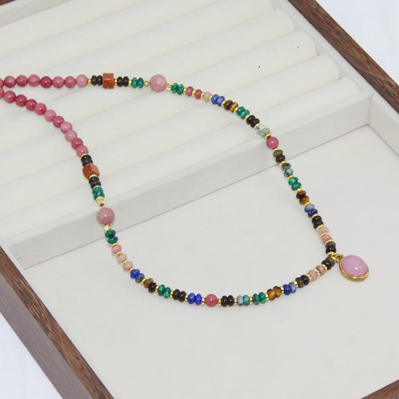 Модное французское красное родонитовое кристаллическое ожерелье, многослойная цепочка из титановой стали