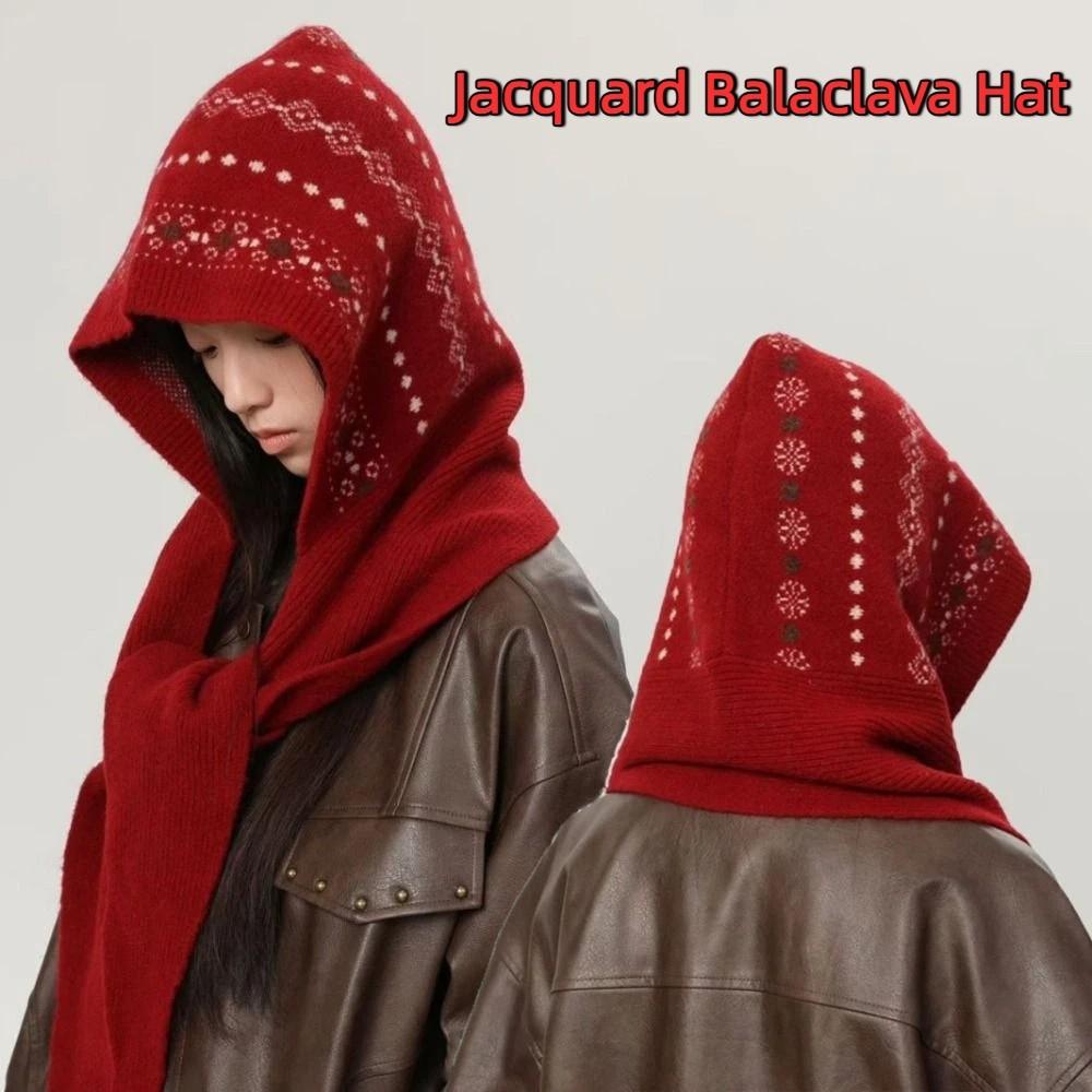 Fair Isle Style Ear Protection Hat Scarf Cap Winter Cap Warm Hooded Hat Outdoor