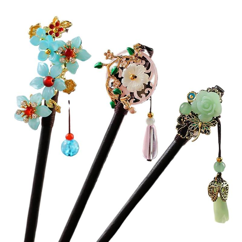 1PC Tassel Elegant Hair Accessories Pretty Ancient Style Classical Flower High-end Hairpin Exquisite Wooden