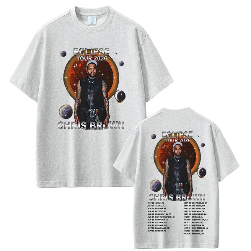 Rapper Chris Brown Eclipse Tour 2026 Концертная Футболка Подарки для фанатов Унисекс Женская Мода Хип-Хоп Футболка Хлопок Повседневные Оверсайз Футболки