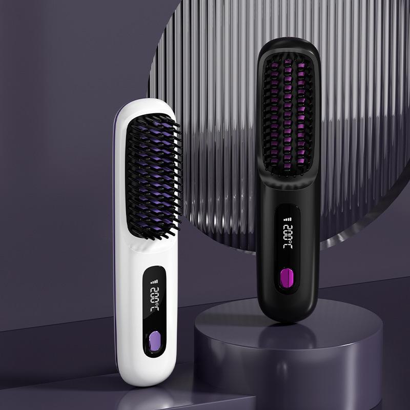 Portable Wireless Mini Electric Hair Straightener Comb with Fast Ceramic Heating