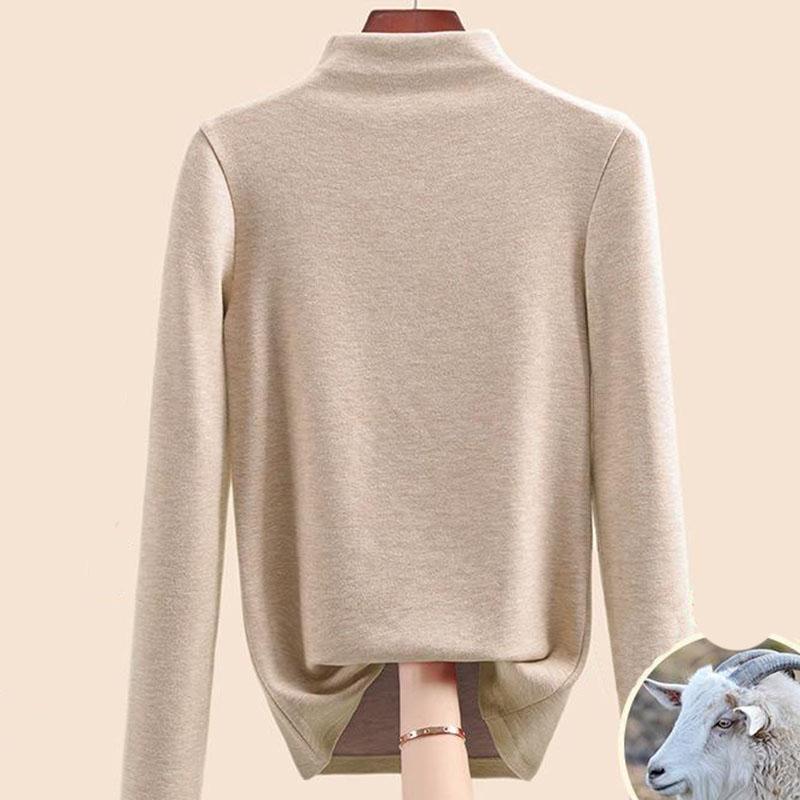 Осенне-зимняя женская нижняя рубашка, кашемировый дралон, шелковый шелковый топ с полувысоким воротником и внутренней подкладкой для волос, теплые топы