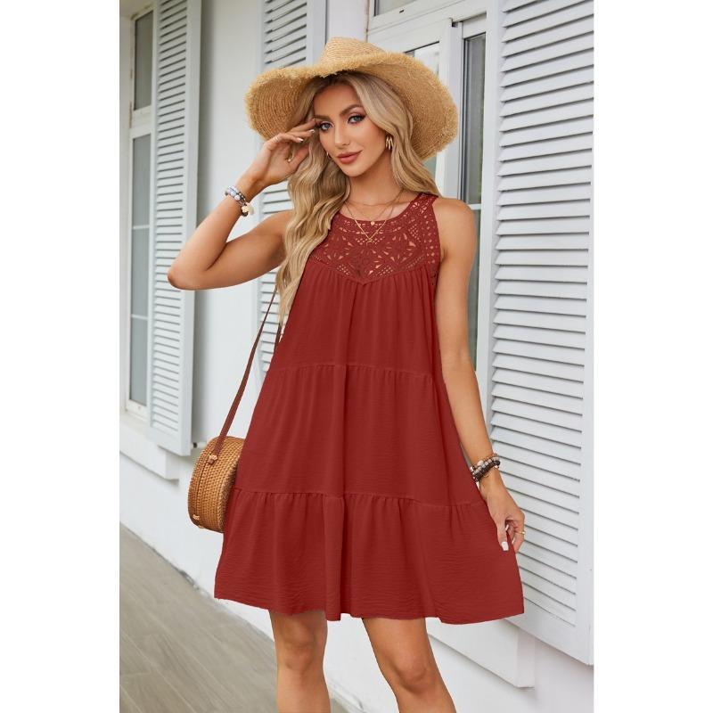 Летнее женское платье с полым кружевом и висячим вырезом, платья трапециевидной формы