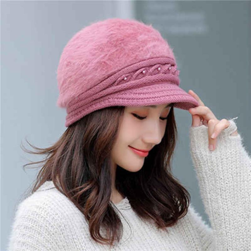 Women's Fall and Winter Knitted Hat Rabbit Hair Hat Velvet Hat