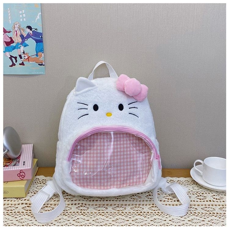 Kawaii Sanrio Fluffy Plush School Backpack Kuromi Hellokitty My Melody Cinnamoroll Bag Lightweight Casual Daypack for Student
