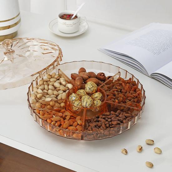 Поднос для закусок с крышкой, 6 отделений, пластиковый пыленепроницаемый, удобный в уходе круглый поднос для еды для сухофруктов