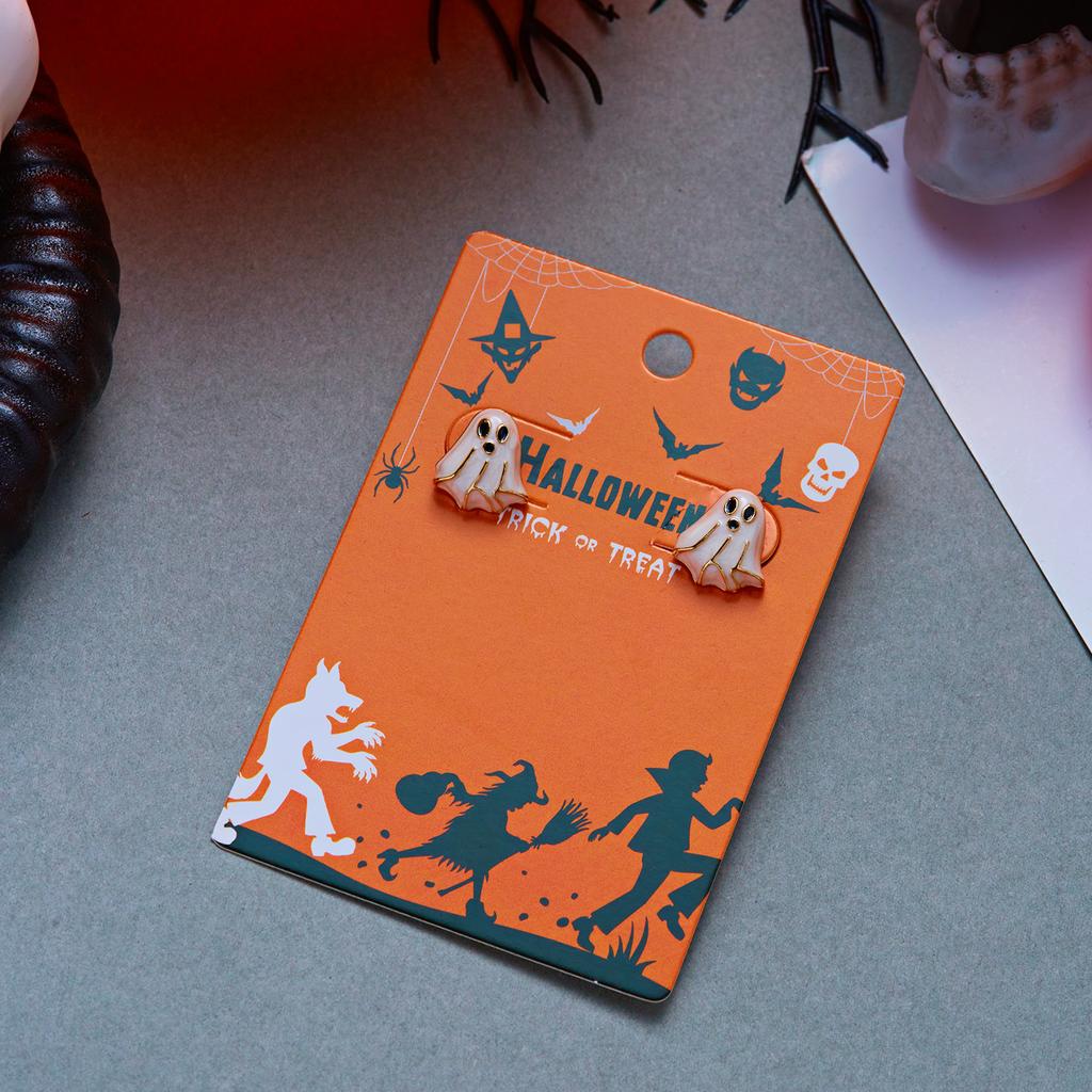 Cute Cartoon White Ghost Stud Earrings for Women Funny Monster Little Devil Earrings Halloween Gothic Party Spooky Jewelry Gift