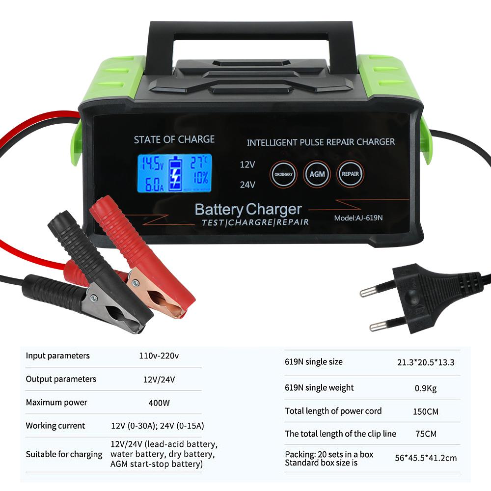12V-24V For Car Truck Boat Motorcycle 400W Trickle Smart Pulse Repair High Power Smart Battery Charger Car Battery Charger
