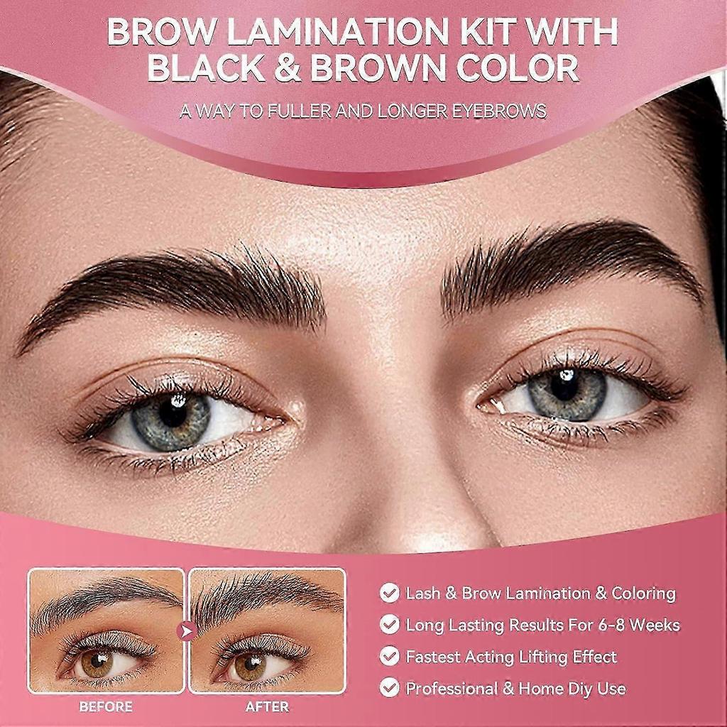Brow Lamination Kit, 2 In 1 Eyebrow Lamination Kit with Black & Brown Color for Thicker Fuller Brows, Professional DIY Eyebrow Perming Kit