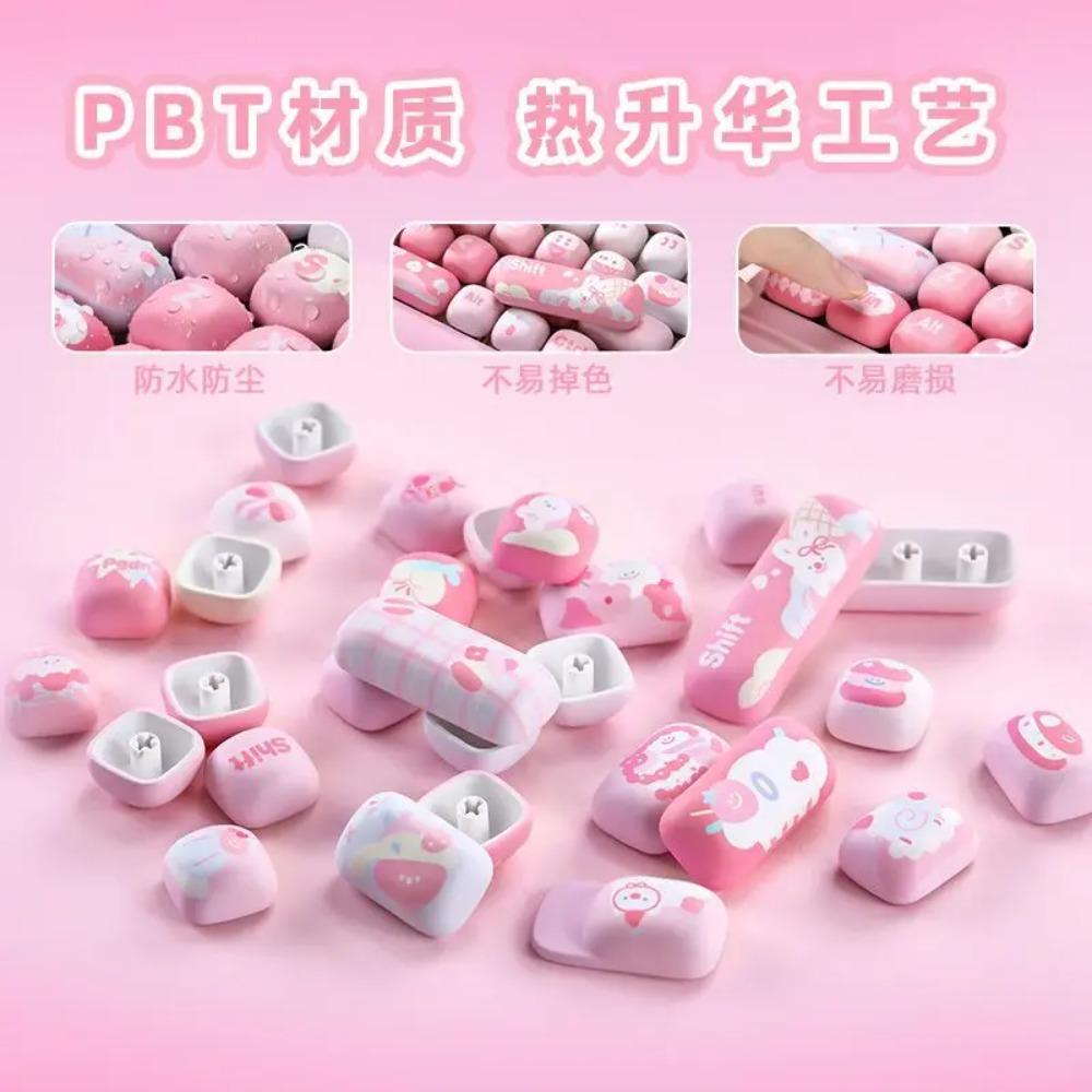 MOG Keycaps 138 Keys Cute Keycaps Cat PBT Pink Keys Gift for Alice New Square Thermal Sublimation Mechanical Keyboard 6.25U