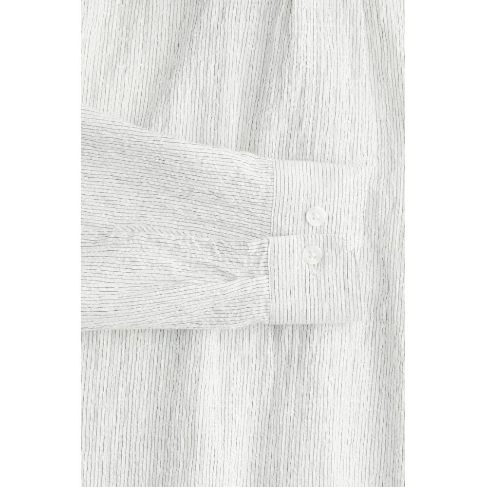 H M Loose Fit Textured sHirt wHite Stripe