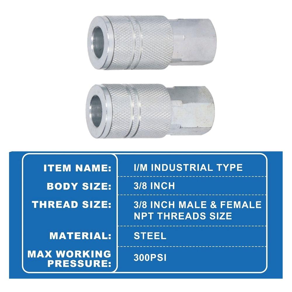 4PCS Steel Industrial Air Coupler and Plug Kit Industrial and Automotive Air Tools